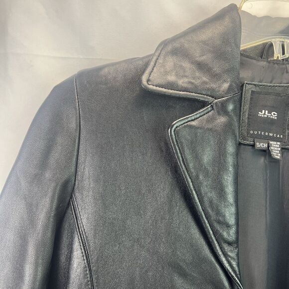 Vintage JLC New York Women’s Black Leather Button Front Jacket Size Small 90s - Picture 4 of 9